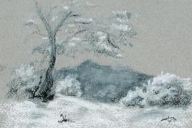 Karneol K-08.P-02.09 • Ilustracja ręczna. Pejzaż zimowy. Pastel.
