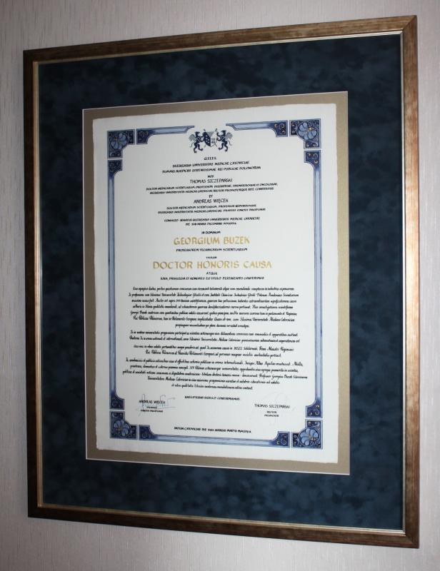 Karneol Nr 01.08 • Akta nadania tytułu doktora honoris causa. Ręcznie wykonana ozdobna ramka i złocenia. Oprawa w stylową ramę z drewna.