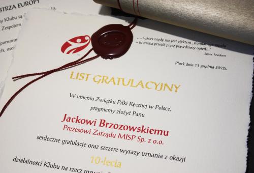 Karneol 01.05.12 • List Gratulacyjny z okazji jubileuszu wykonany na papierze czerpanym