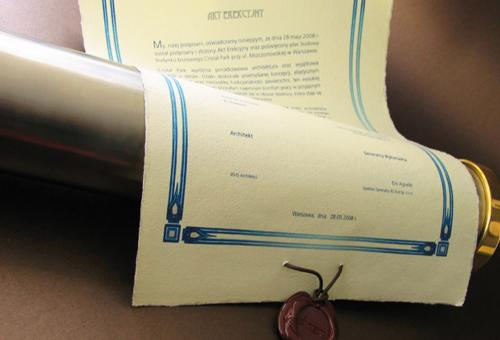 Karneol K-03.P-01.15 • Akt Erekcyjny na papierze czerpanym z pieczęcią lakową.