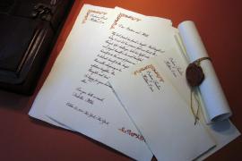 Karneol K-07.P-02.02 • Zestaw papeterii na papierze czerpanym. List pisany ręcznym pismem ozdobnym. Ręczne złocenia.