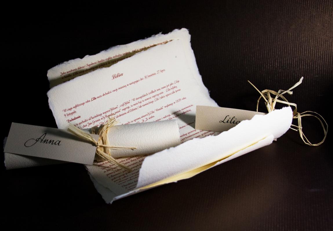 Karneol Nr 11.18. • Pamiątka z okazji Bierzmowania. Papier czerpany w rulonie. Projekt indywidualny.