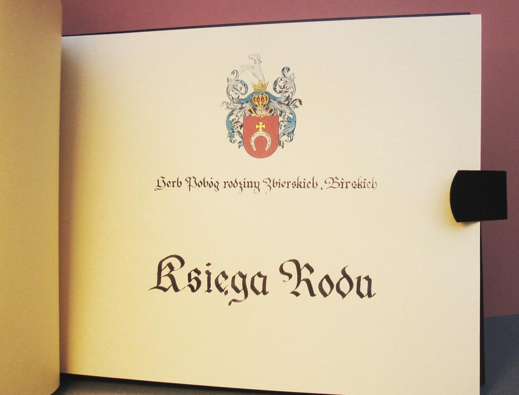 Karneol Nr 11.39. • Strona tytułowa Księgi Rodu. Kaligraficzne pismo ręczne, Projekt indywidualny.