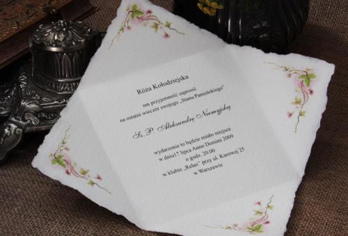 Karneol Nr 11.05. • Zaproszenie na wieczór panieński. Papier czerpany. Projekt i wykonanie  indywidualne.