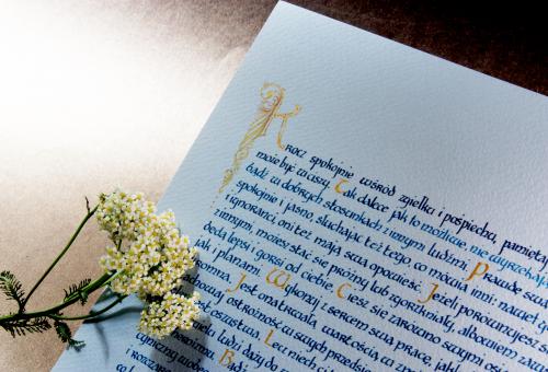 Karneol Nr 11.20. • Narodziny dziecka Dezyderata na drogę życia. Papier czerpany. Kaligrafia. 